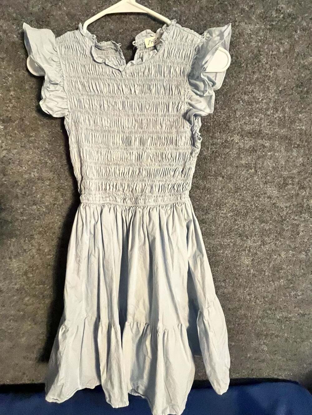 She & Sky Dress Size S Blue Smocked Tiered Ruffle 007-016